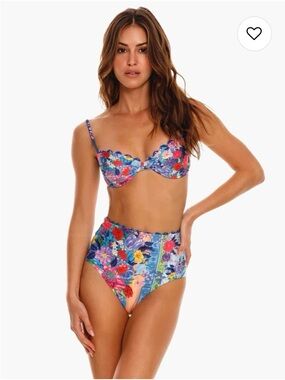 Agua Bendita Floral High-Waist Bikini Set - Blue Multi Top Size S Bottom Size M